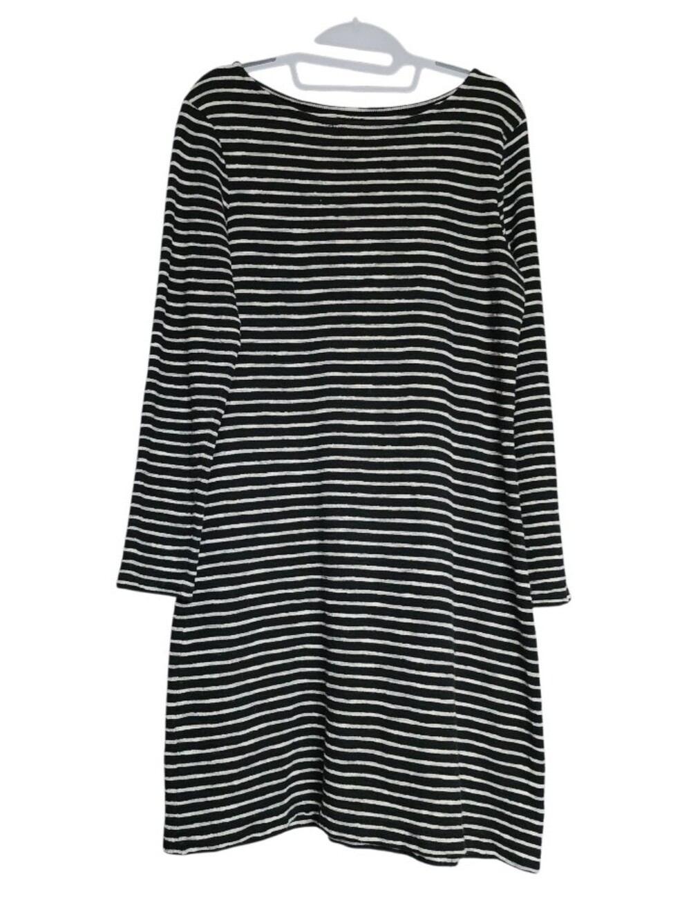 Garnet Hill Black and Cream Striped Woven Boatneck Dress